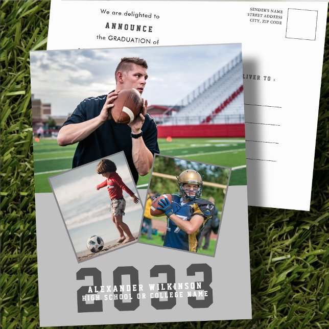 Carte Postale Faire-part Diplômé Sportif Moderne Écriture Gras 3 Photo (Créateur téléchargé)