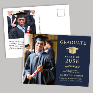 Carte Postale Faire-part Diplôme universitaire élégant bleu or