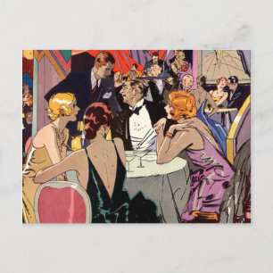 Carte Postale Faire-part Discothèque Art déco vintage Cocktails Enregistrer