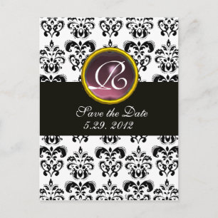 Carte Postale Faire-part DOMMASQUE NOIR ET BLANC Monogramme Améthyste rose