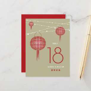 Carte Postale Faire-part Double Bonheur Lanternes rouges Chinois Numéro de