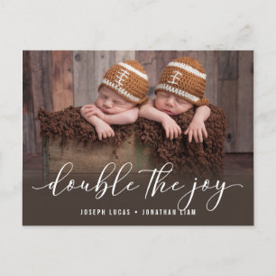 Carte Postale Faire-part Double Joie Naissance Photo Jumeaux
