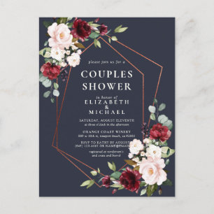 Carte Postale Faire-part Douche Couples Bleus Cuivre Géométrique Bourgogne