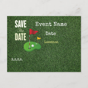 Carte Postale Faire-part Drapeau de golf sur vert enregistrer la date pour 