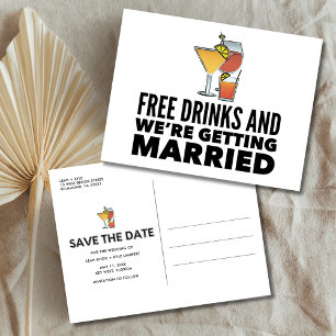 Carte Postale Faire-part Drôle boissons gratuites mariage Enregistrer la da