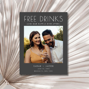 Carte Postale Faire-part Drôle boissons gratuites Mariage Gris Enregistrer 