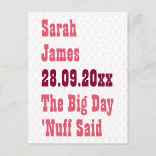 Carte Postale Faire-part Drôle Humour Nuff Said Custom Save Date Mariage