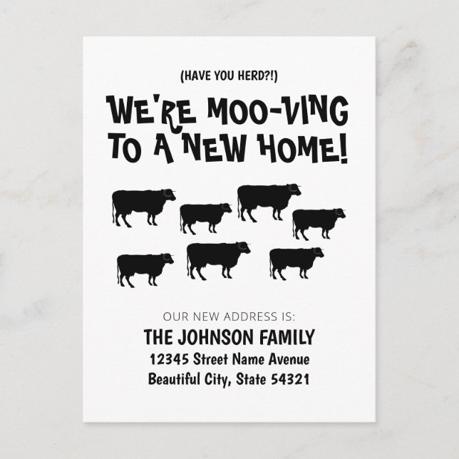 Carte Postale Faire-part Drôle Nous Déménageons Troupeau De Vaches Nouvelle (Devant)