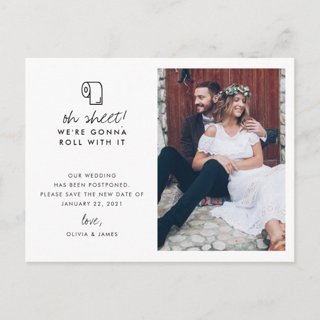Carte Postale Faire-part Drôle Roll Avec It Photo Mariage Postponton (Devant)