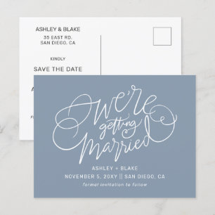 Carte Postale Faire-part Dusty Blue Elegant Simple Enregistrer la date