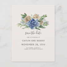 Dusty Blue et ivoire Save the Date floral rustique