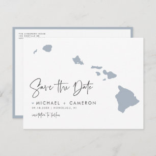 Carte Postale Faire-part Dusty Blue Hawaii State Map QR Code Enregistrer la