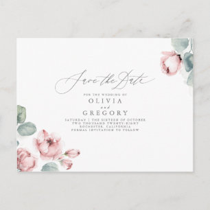 Carte Postale Faire-part Dusty Rose Élégant Romantique Enregistrer la date