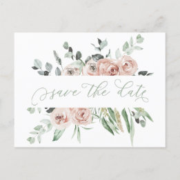 Carte Postale Faire-part Dusty Rose Eucalyptus Vert Enregistrer La Date