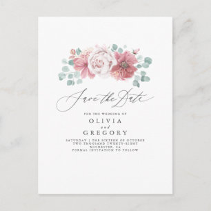 Carte Postale Faire-part Dusty Rose Floral Élégant Enregistrer La Date