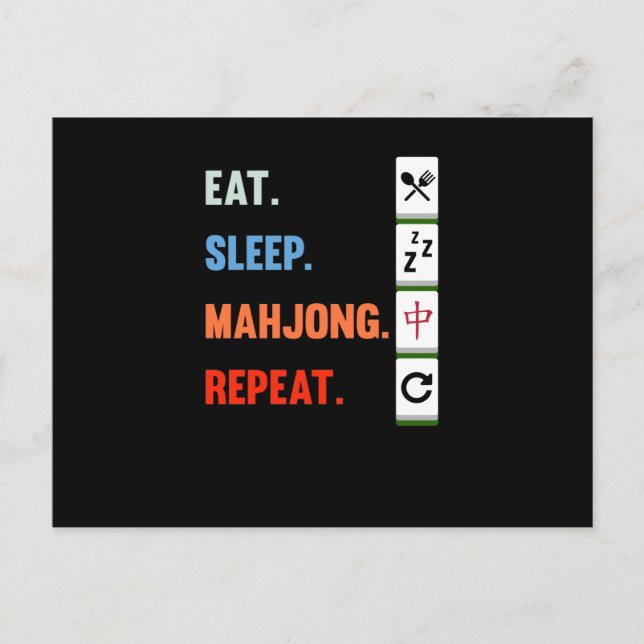 Carte Postale Faire-part Eat Sleep Mahjong Répéter Mahjong Joueur Jeux (Devant)