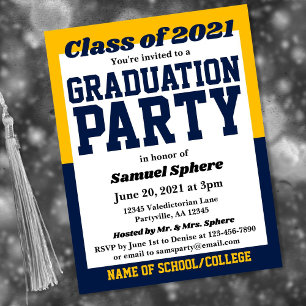 Carte Postale Faire-part École d'or de la Marine Colours Graduation Invitat