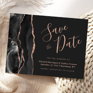 Carte Postale Faire-part Économie Moderne Agate Noir Rose Or Save the Date