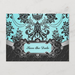 Carte Postale Faire-part Économies bleues de mariage de damassé noire les