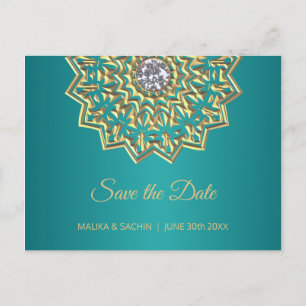 Carte Postale Faire-part ÉCONOMIES bleues turquoises de mariage d'Indien de