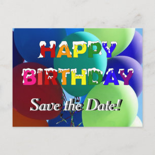 Carte Postale Faire-part Économies d'anniversaire d'arc-en-ciel de ballon