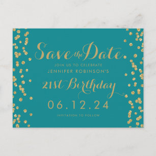 Carte Postale Faire-part Économies d'anniversaire de Teal d'or 21èmes les