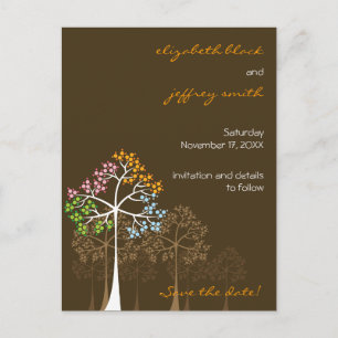 Carte Postale Faire-part Économies de mariage de région boisée de quatre