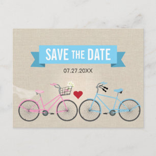 Carte Postale Faire-part Économies de toile de mariage de bicyclette de