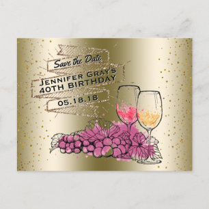 Carte Postale Faire-part Économies fascinantes de vin d'or l'anniversaire