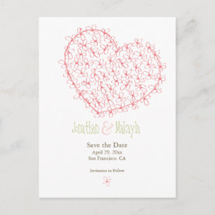 Carte Postale Faire-part Économies florales de coeur la date : Rose