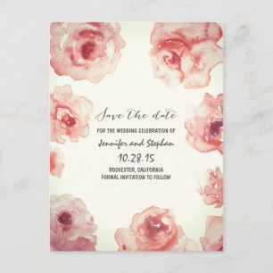 Carte Postale Faire-part économies florales peintes par aquarelle de roses