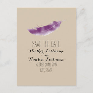 Carte Postale Faire-part Économies pourpres de mariage de plume d'aquarelle
