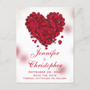 Carte Postale Faire-part Économies rouges de coeur d'amour de pétales de