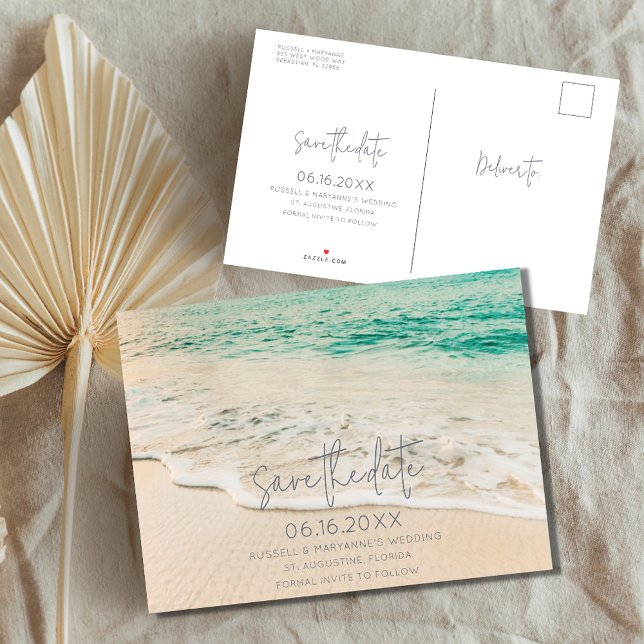 Carte Postale Faire-part Économies sur un mariage simple à la plage Enregis (Créateur téléchargé)