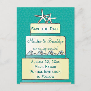 Carte Postale Faire-part Économies turquoises de gâteau de mariage