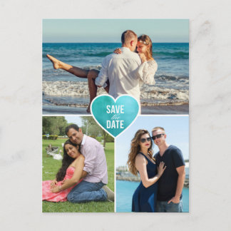 Carte Postale Faire-part Économies turquoises de mariage de coeur d'amour