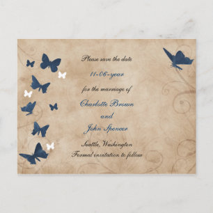 Carte Postale Faire-part économies vintages de mariage de papillon la date