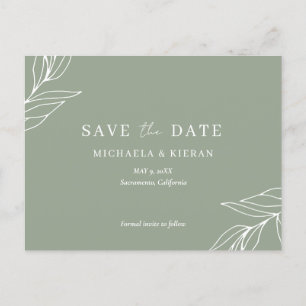 Carte Postale Faire-part Économisez la date de mariage botanique vert sauge