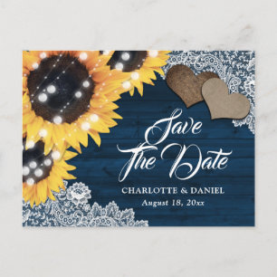 Carte Postale Faire-part Économisez la date de mariage Tournesol Bois Bleu 
