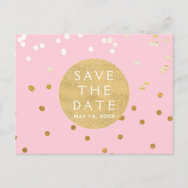 Carte Postale Faire-part Économisez la date de points de confettis brillant (Devant)