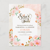 Économisez la date florale aquarelle rose et verte