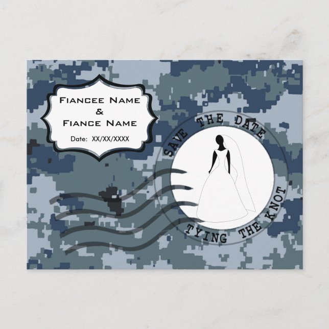 Carte Postale Faire-part Économisez la date & Mariée de l'USN Navy (Devant)