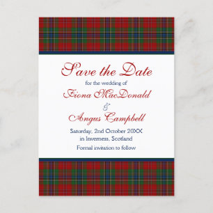 Carte Postale Faire-part Économisez une date de mariage tartan McLean écoss