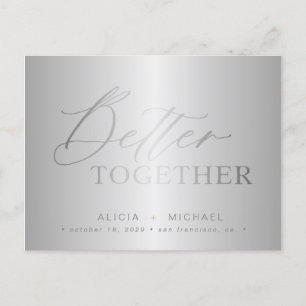 Carte Postale Faire-part Écriture argentée mieux ensemble mariage enregistr