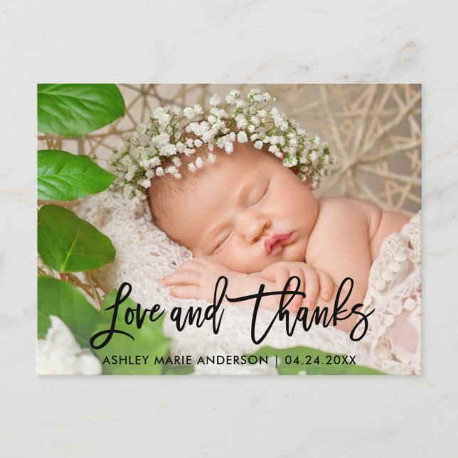 Carte Postale Faire-part Écriture au pinceau moderne Nouveau bébé Amour et  (Devant)
