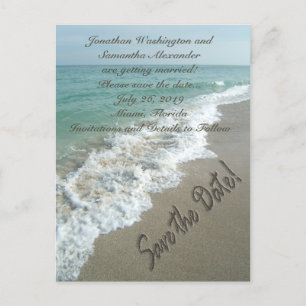 Carte Postale Faire-part Ecriture de sable sur la plage Enregistrer la date