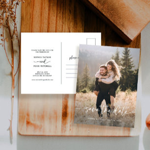 Carte Postale Faire-part Écriture Élégante et Photo Sauvegarder la Date