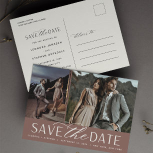 Carte Postale Faire-part Écriture lisse   Deux photos de mariage Enregistre
