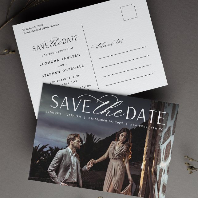 Carte Postale Faire-part Écriture Lisse | Photo Mariage Enregistrer la Date (Créateur téléchargé)