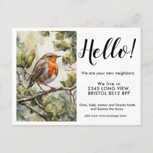 Carte Postale Faire-part Editable Hello Neighbor,  Nouvelle Adresse, Robin